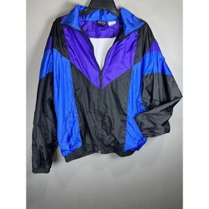 Vintage 90s Athletic Works Windbreaker Jacket L Colorblock Teal Purple Black